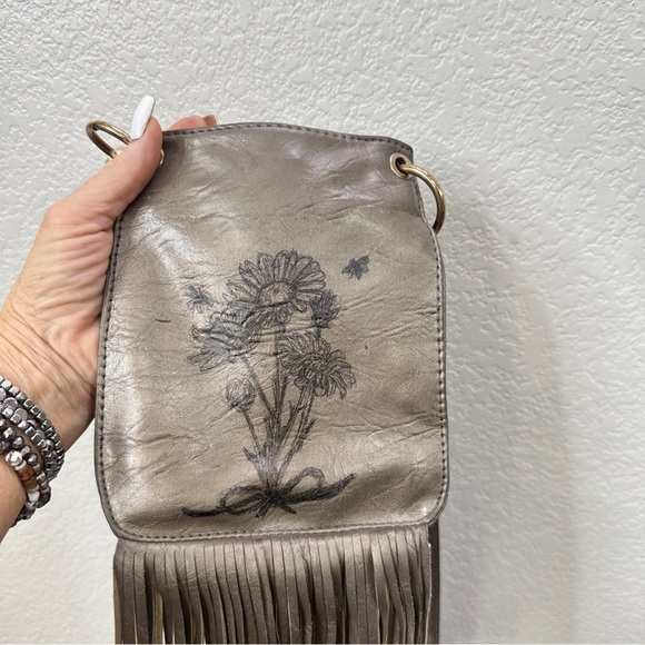 Champagne Rocker Faux Leather with Guitar and Fringe Metallic Crossbody - Picture 4 of 7